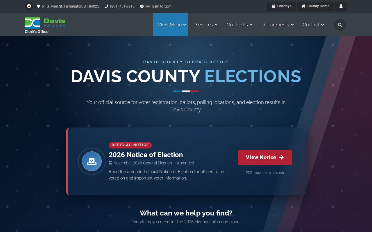 Davis County elections office serving Kaysville voter records