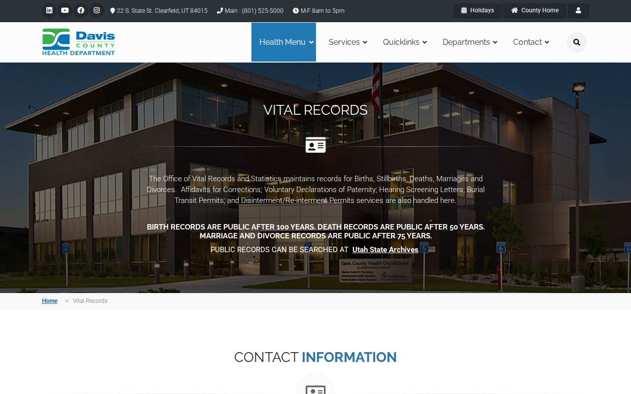Kaysville public records access through Davis County vital records