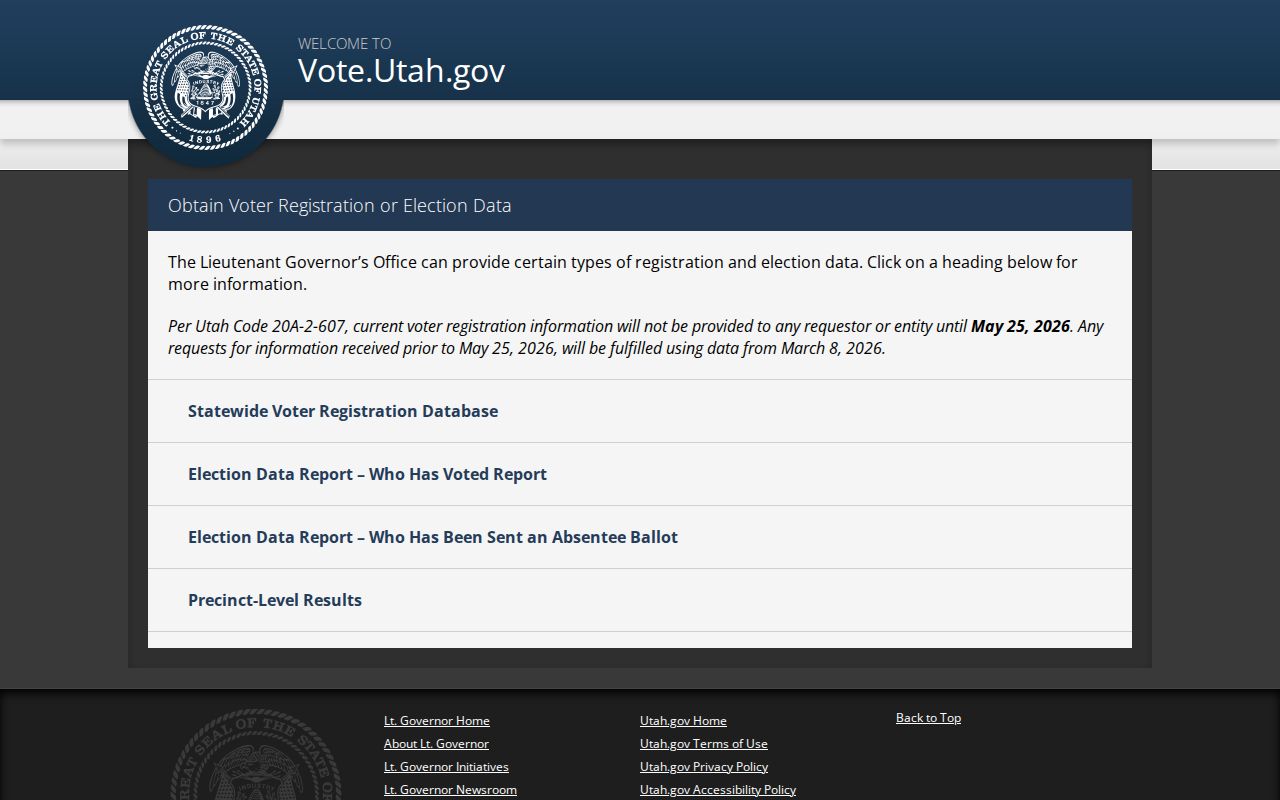 Utah voter file request options for Kaysville voter records research